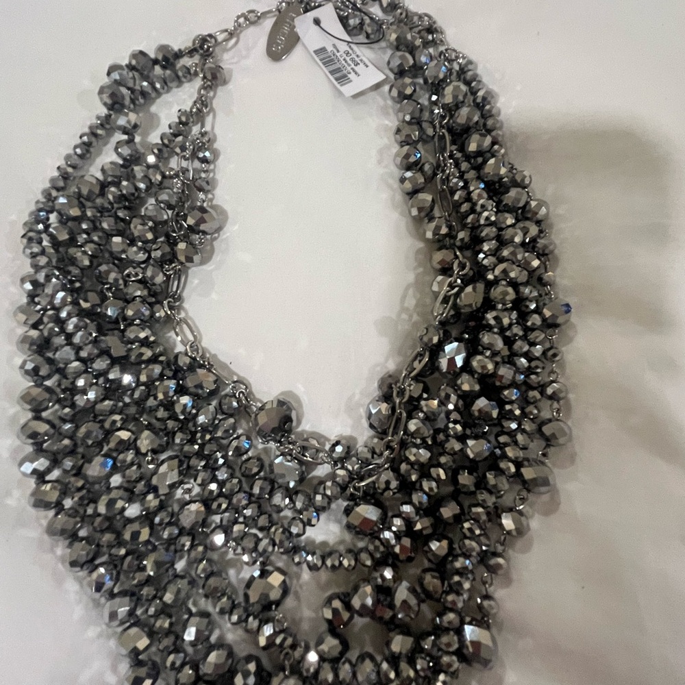 Chicos Elegant Silver Beaded Bob Necklace